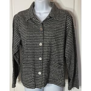 Liz Claiborne 100% Cotton Black White Long Sleeve 2 Front Pockets Jacket S